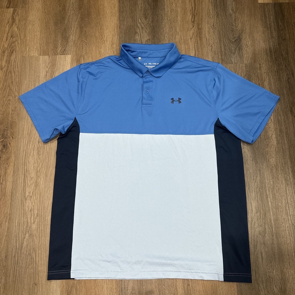 Under Armour Shirt Mens XXL Blue The Performance Polo Colorblock Golf Outdoor